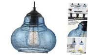 8 Inch Pendant Light for Kitchen Island Modern Blue Hand Blown Bubble Glass