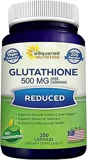 [aSquared Nutrition] Reduced Glutathione 500mg Per Serving Supplement -200 Capsules -L-Glutathione Antioxidant to Support Liver Health & Detox - Max Strength Powder Pills to Help Immune & Brain Function