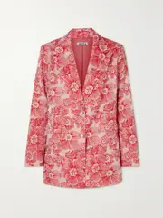 [BATSHEVA] BATSHEVA - Agnes Faux Pearl-embellished Floral-jacquard Blazer - Red - US2 US 2 Red