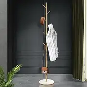 Furb Free Standing Metal Coat Rack, Gold Clothes Jacket Hat Bag Hanger Stand, Heavy Duty Marble Base, 167cm Tall, 7 Hooks