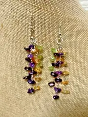 4 Strand Sterling Wire Wrap Dangle Citrine Amethyst Peridot Earrings - NEW FrShp