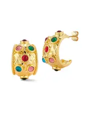 Chloe and Madison Plated CZ Hammered Hoop Earrings