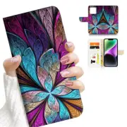 ( For iPhone 15 Pro ) Wallet Flip Case Cover AJ26358 Abstract Flower