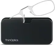 ThinOptics Universal Pod Case + Rectangular Reading Glasses, Black Case/Clear Frames, 44 mm