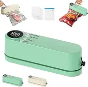 Easilyous Vacuum Sealer, Handheld Mini Wireless Vacuum Sealer, 3 in 1 Cordless Rechargeable Food Sealers with 5 Snack Bags, Digital Display Food Preservation Heat Machine (green)