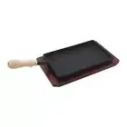 Cast Iron Griddle Omelette Pan Portable Induction Cookware Wood Base Steak Pan