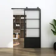 Steel Frame Reeded Glass Barn Door Package SG02R