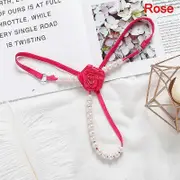 1 Pcs Womens Ladies Briefs Micro G-string Thongs Sexy Lingerie Underwear With Pearl Rose red