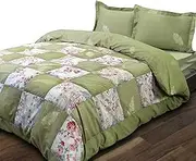 Essina Queen Quilt Cover Set 3pc Patchwork Collection,100% Cotton 620 Thread Count, Patchwork Duvet Cover, Rose Petals