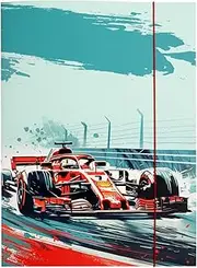 Idena 11190 11190 Portfolio Folder, Racing Car Design, Document Folder Made of Robust Cardboard, Postal Folder with Inner Flaps and Elastic Closure, DIN A3