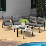 Livsip Outdoor Patio Setting 6 Piece Bistro Lounge Furniture Grey Table Set