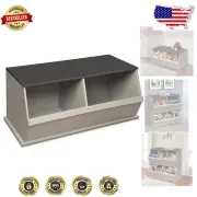Stylish Two Bin Stackable Toy Storage Organizer - Woodgrain/Gray Elegance