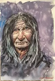 Watercolor Original Painting One-of-a-kind 7.1/2" X 11" Long Hair