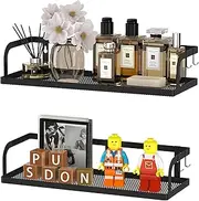 PUSDON Hanging Storage Baskets Organizer Wall Mount, Metal Wire Storage Bin Rack for Kitchen Bathroom Shower Spice Shelf Home Decor Essentials Black-2 Packs (Hollowout)
