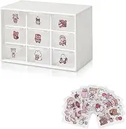 HMIEPRS Mini Desk Organizer Drawer, Cute 9 Removable Plastic Art Craft Organizers with Stickers, Desktop Storage Organizer for DIY Crafts, Art Supply, Jewelry and Office Supplies (White)