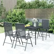 5 Piece Garden Dining Set Anthracite Steel - Outdoor Patio Furniture Set: Adjustable Reclining Chairs and Table, Space-Saving Foldable Design