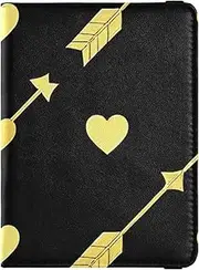 [Amooorous] Gold Arrow Heart Pattern Black Fashion Leather decorative family passport holder Travel Documents Organizer Protector Card Holder Passport Case Waterproof, gold arrow heart pattern black fashion, 1