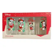 Disney Boxed Set of 4 Highball Glasses Festive Mickey and Minnie Mouse Christmas