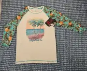 NWT COWGIRL TUFF TEE WITH PALM TREE PRINT BEACH GRAPHIC PINEAPPLE 3/4 SLEEVE M