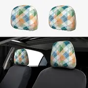 CSIVKEJ Plaid Checkered Print Car Head Rest Covers 2 Piece Car Seat Headrest Protector Fit Most Vehicles