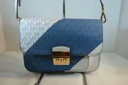 NWT $328 MICHAEL KORS Sloan Editor Chambray Multi LG Leather Shoulder Bag blue