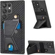 ZIHEWJLAI Case for Samsung Galaxy S23 Ultra 6.8 inch Back Stand Case Magnetic Card Holder TPU Kickstand Cover Full Protection Anti Fingerprint Case for Galaxy S23 Ultra (Black, Galaxy S23 Ultra)