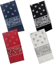 [Njfhjk] 100% Cotton Bandanas, Men Bandanas, Women Bandanas, 4 Pack Bandanas, Headband, fit for outdoor sports party, Multicolor