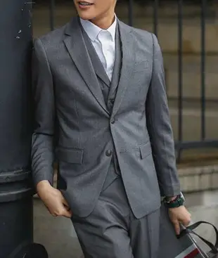 FINDSENSE品牌 韓國男 英倫迷彩拼接 三件式西裝外套 成套西裝 修身西裝 西裝外套 外套+背心+褲子