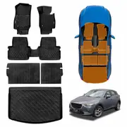 3D Floor Mats Boot Liner Set for Mazda CX-3 CX3 2015-2025 All Weather Heavy Duty Cargo Kick Mats Back Seat Protector Cover