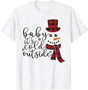 [X.Style] Baby It's Cold Outside Snowman Christmas Pajama Xmas Holiday ds166 T-Shirt White