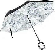 Double Layer Inverted Umbrella Cars Reverse Umbrella Watercolor Leaves Branches Windproof UV Proof Travel Outdoor Umbrella
