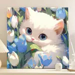 CAT FLOWER TULIP PAINT BY NUMBERS 20X20CM WITH FRAME KIT DIY