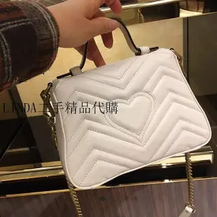 LINDA二手 Gucci 古馳 547260 GG Marmont 經典 白色 迷你 單肩包 斜背包 鏈條包