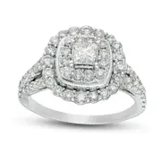 1.5 CT. T.W. Princess-Cut Natural Diamond Scallop Frame Antique Vintage-Style Engagement Ring in Solid 14K White Gold