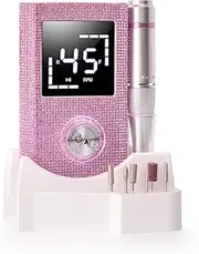 MARSDREAMS Professional Cordless Nail Drill File - 30000 RPM Rechargeable Electric File Kit with 11 Bits for Salon, Travel & Home Gel Acrylic Nails (Glitter Pink)