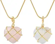 [MGBISYI] Diamond Castle Necklaces Fashion Birth Stone Heart Necklace rose quartz necklace best Friend Necklace for Women,Mother'S Day Necklace,Birthday Gift (2 Pcs), 0.79x0.79x0.35inch, Gold-plated