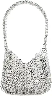 [Abvokury] Women's Metallic Disc Party Handbag - Metal Sequin Top Handle Bag for Parties, Silver