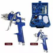 2 x HVLP Spray Gun Kit Gravity Feed Vehicle Car Paint 1.4MM 0.8MM Nozzle HD