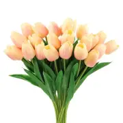 24Pcs Fake Tulips Artificial Flowers, PU Tulips with Stems, Pale yellow