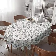 Virtumob Oval Tablecloth, Waterproof Tablecover for Oval Tables 60 x 84,Vintage Hand Drawn Floral Birds Design Table Cloth Perfect for Kitchen Dinner Restaurant Outdoor