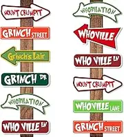 Christmas Tree Decorations, 16Pcs Grinch Christmas Ornament Paper Cards Hanging Welcome to Whoville Christmas Tree Decorations for Winter Christmas Furry Grinch's Lair Themed Party Favor Supplies