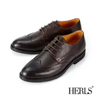 在飛比找momo購物網優惠-【HERLS】男鞋系列-全真皮翼紋沖孔休閒德比牛津鞋(深棕色