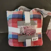 Essential Home Kmart Plaid Multicolor King Size Quilt Shams Tote Set 4 Pc NEW