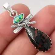 Blood Stone - India and Fire Opal 925 Sterling Silver Pendant Jewelry P-1268