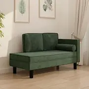 Dark Green Velvet Chaise Lounge, Comfy Couch for Living Room, Indoor Sleeper Sofa with Soft Cushions & Bolster, Elegant Furniture