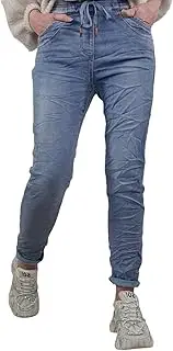 [Karostar] Women's Joggers, Long Jeans Trousers Made of Soft Sweat Denim, Slip-On Trousers Made of Sweat Fabric, Athleisure Pants