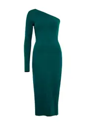 Victoria Beckham Glittered One-shoulder Stretch-knit Midi Dress - Green - 14 (UK14 / L) 14 (UK14 / L)