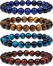 [CASDAN] 12PCS 8mm Semi-Precious Gemstones Beaded Bracelets for Men Women Tiger Eye Lava Rock Crystal Stone Bead Bracelets Set