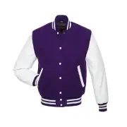 Varsity Bomber Letterman Retro Purple Wool & White Leather Sleeves Jacket