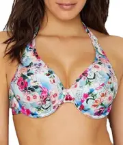 PANACHE SWIM SW1145 ALANIS PADDED HALTER BIKINI TOP IN BLUE/FLORAL